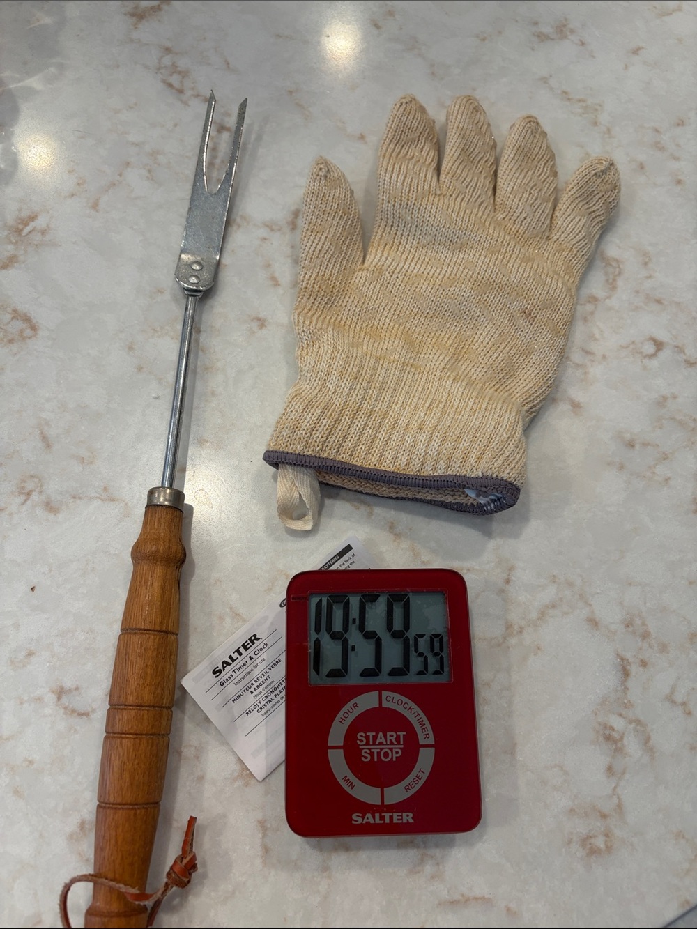 Grilling BBQ set - Red Digital timer, heat proof glove and fork NWOT